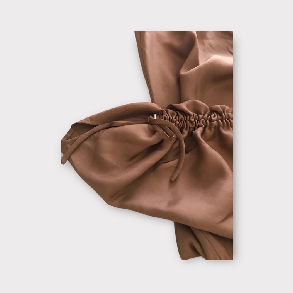 TIBI Mendini Twill Shirred Ruched Pants, Size 6, Sabro, Shiny, Drawstrin… - Picture 12 of 13